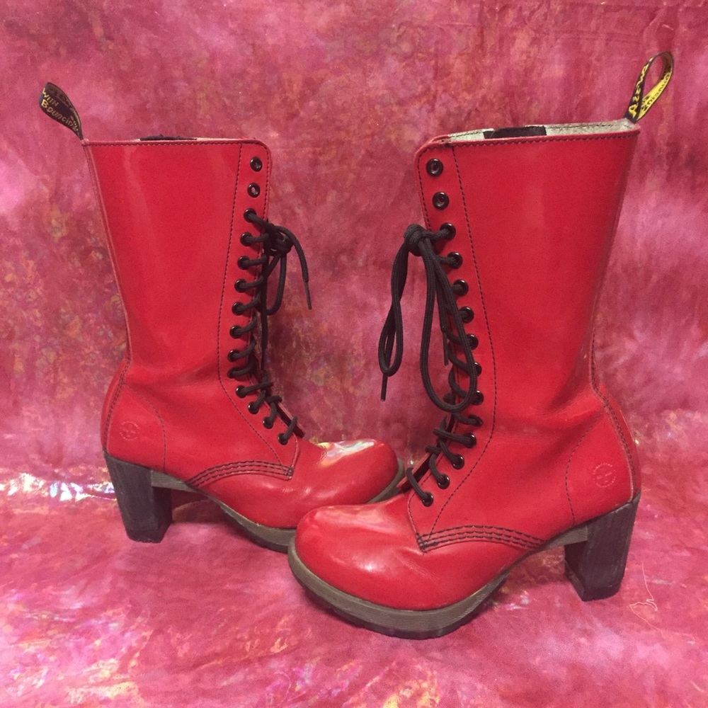 Rare Dr Martens Red Patent Leather Dee Boot Heels